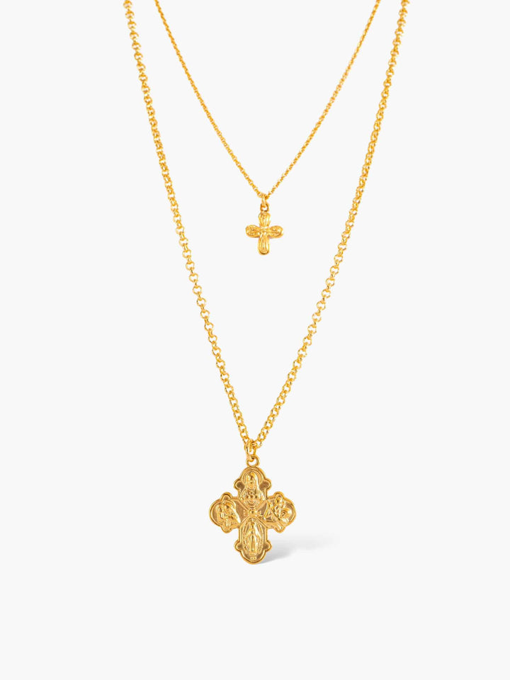 Double Layer Cross Gold Necklace