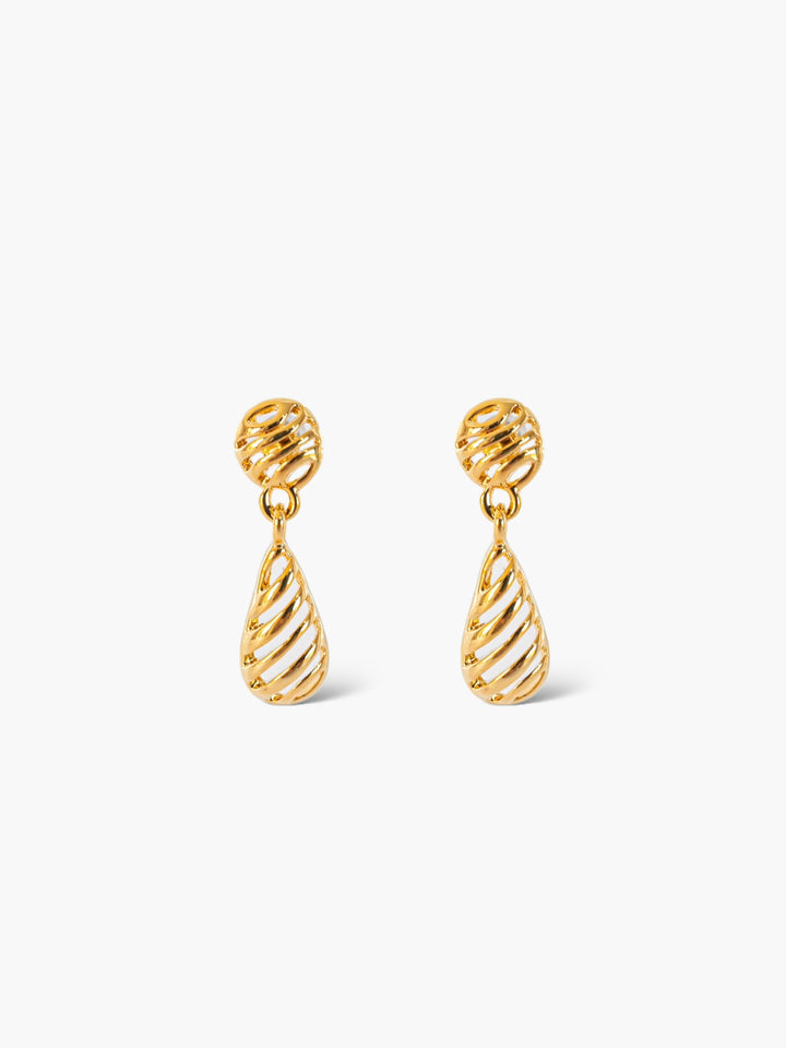 Round Drop Striped Gold Earrings