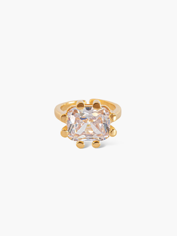 Anillo Cristal Cuadrado Brillante Oro