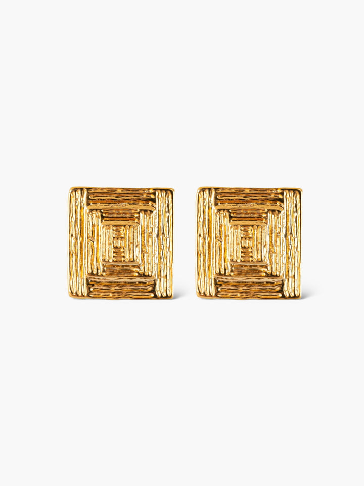 Square Sculpture Gold Earrings