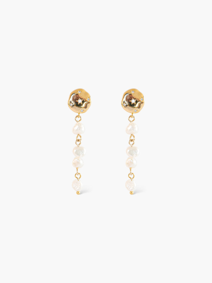 Long Cultured Pearl Gold Star Earrings