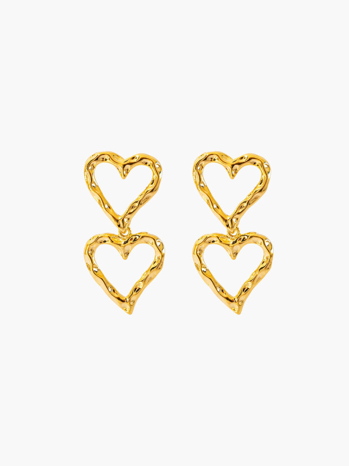 Two Hearts Gold Earrings