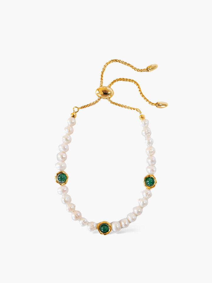 Pulsera Perla cultivada Piedra verde Oro elegante