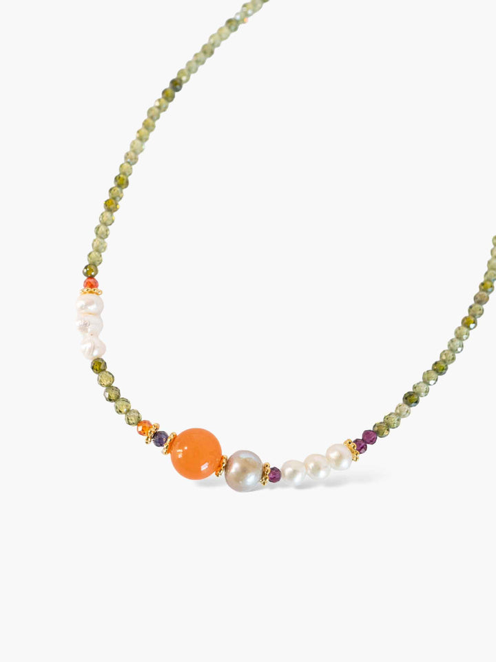 Natural Orange Stone Pearl Necklace