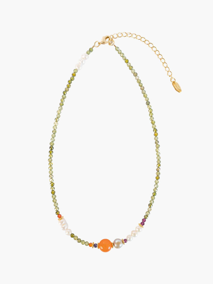 Natural Orange Stone Pearl Necklace