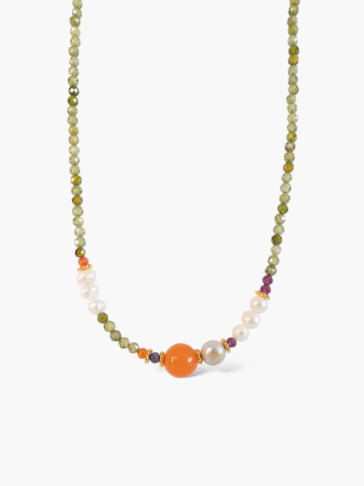 Natural Orange Stone Pearl Necklace