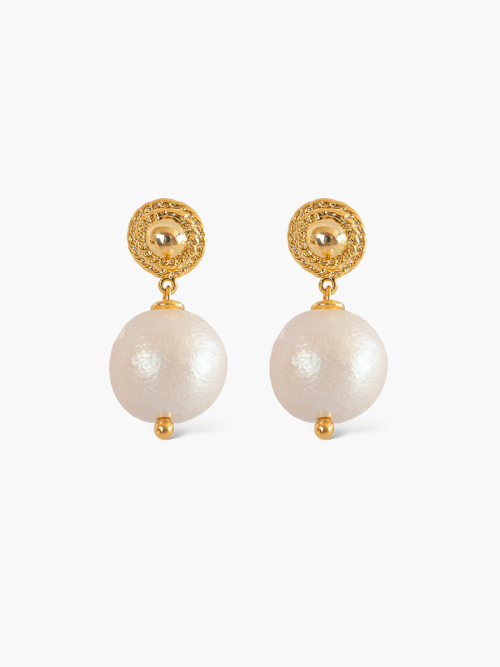 Cotton Pearl Dot Gold Earrings