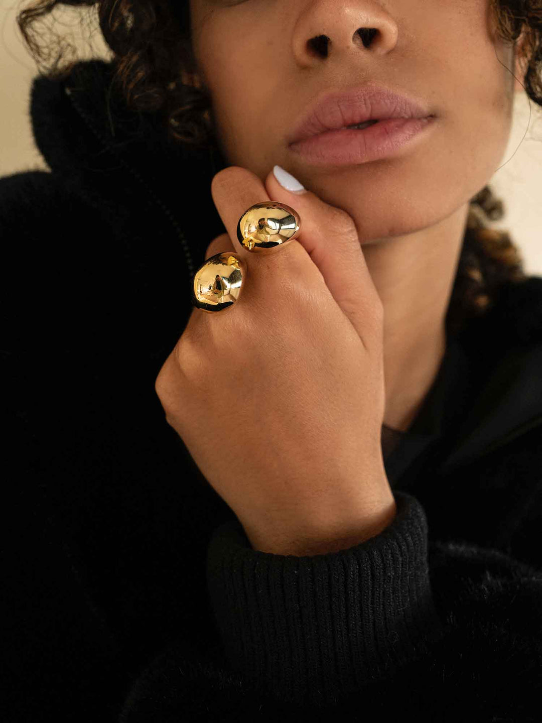 Sculptural Gold Dual Teardrop Ring