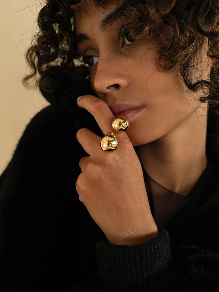 Sculptural Gold Dual Teardrop Ring