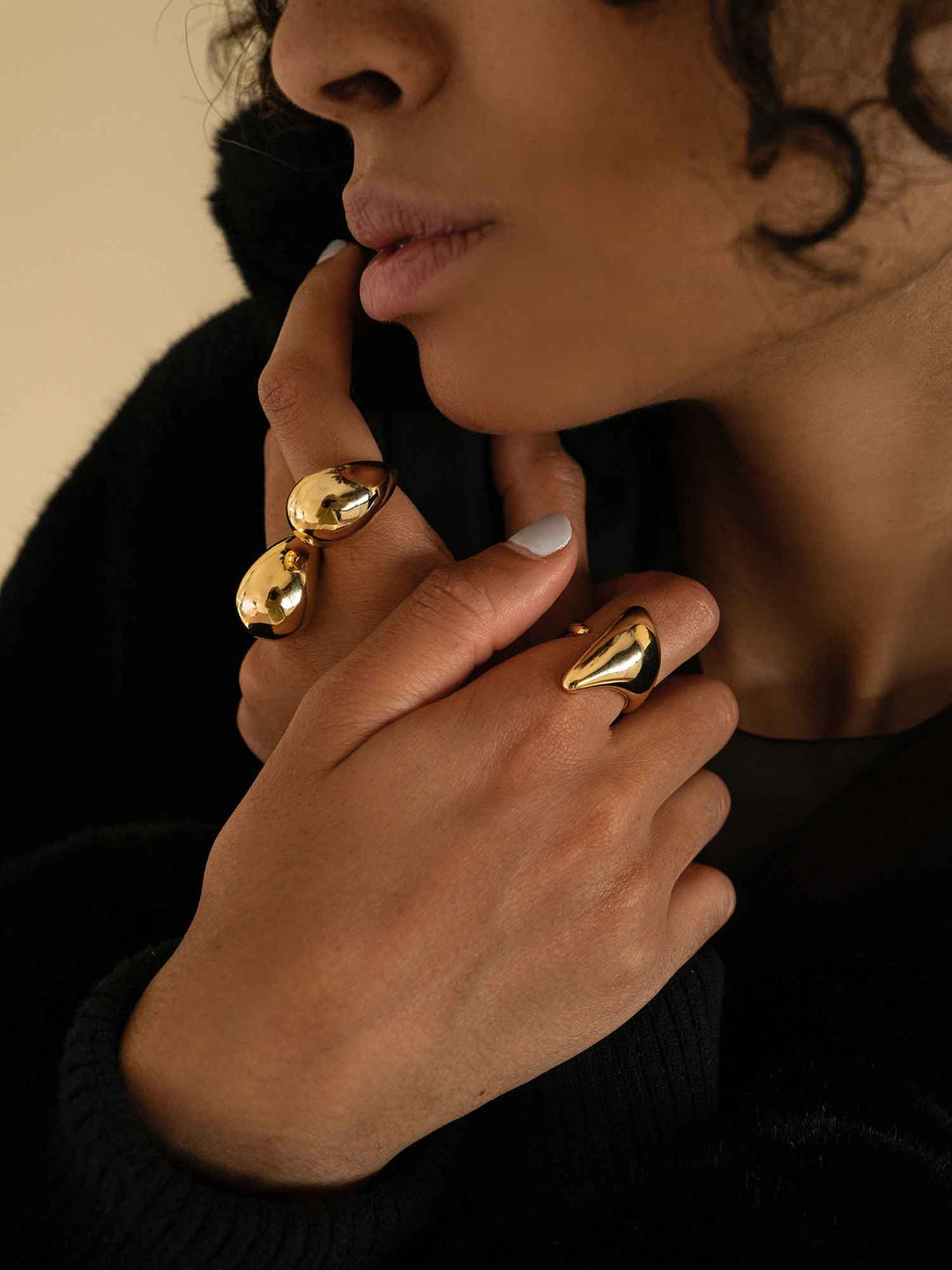 Sculptural Gold Dual Teardrop Ring