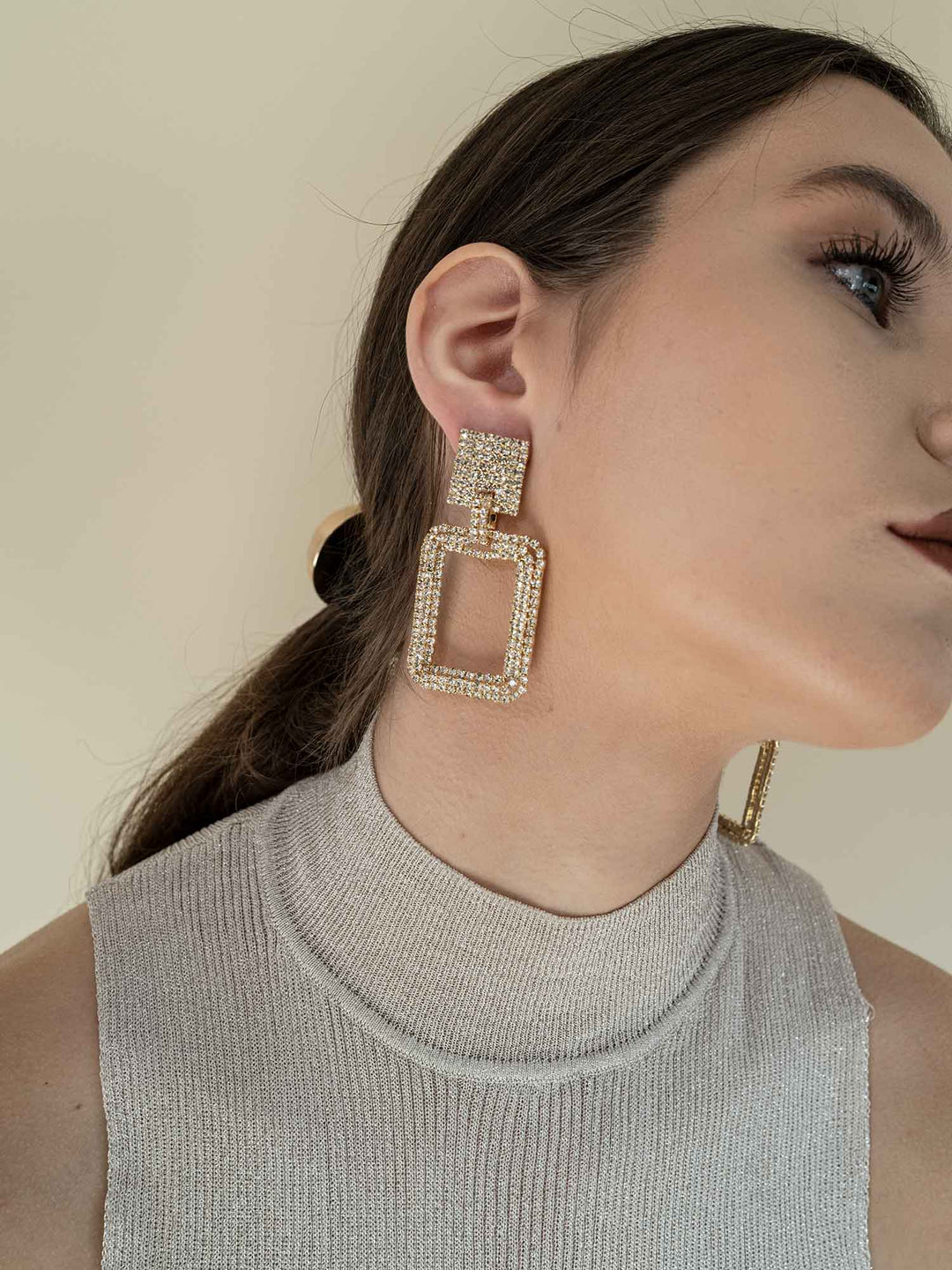 Shiloh Gold Rectangle Drop Earrings