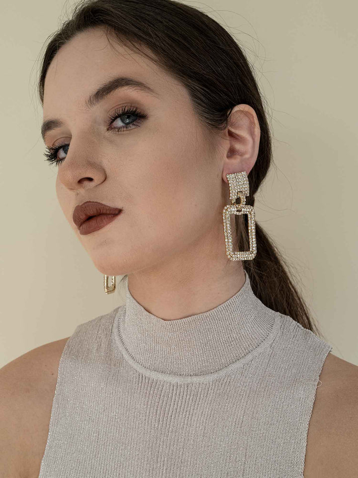 Shiloh Gold Rectangle Drop Earrings