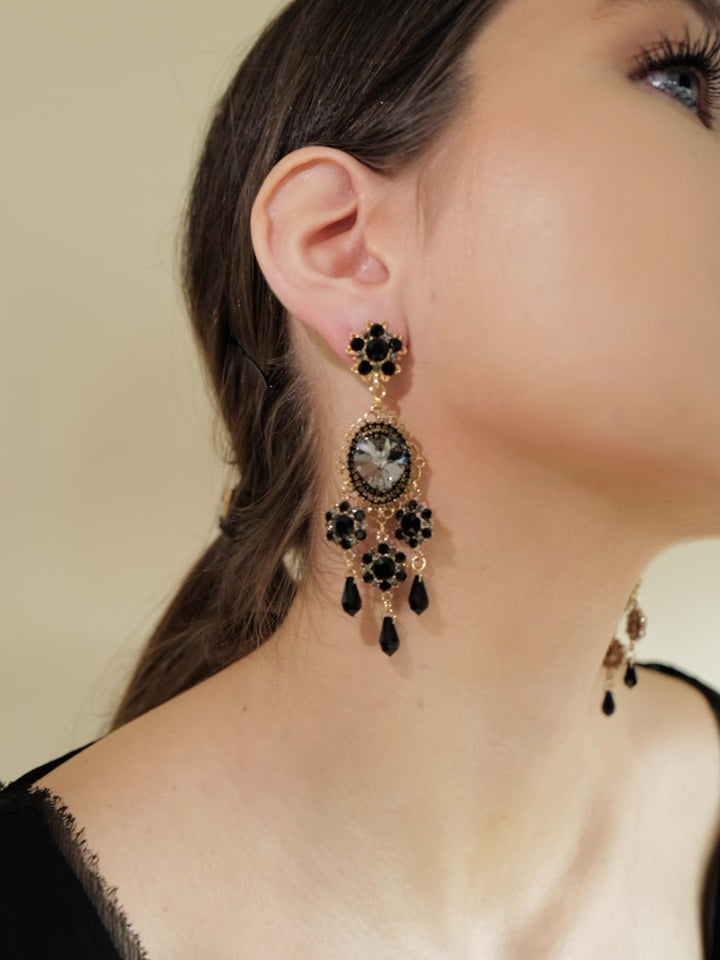 Darianna Black Crystal Chandelier Earrings