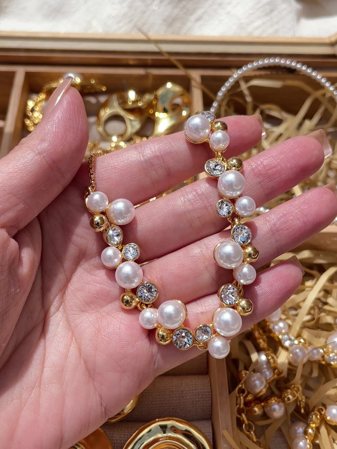 Collar Elegante Perla Circonita Fantasía Oro