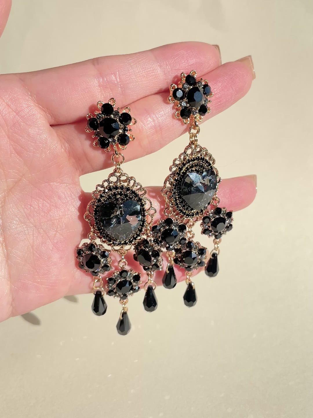 Darianna Black Crystal Chandelier Earrings