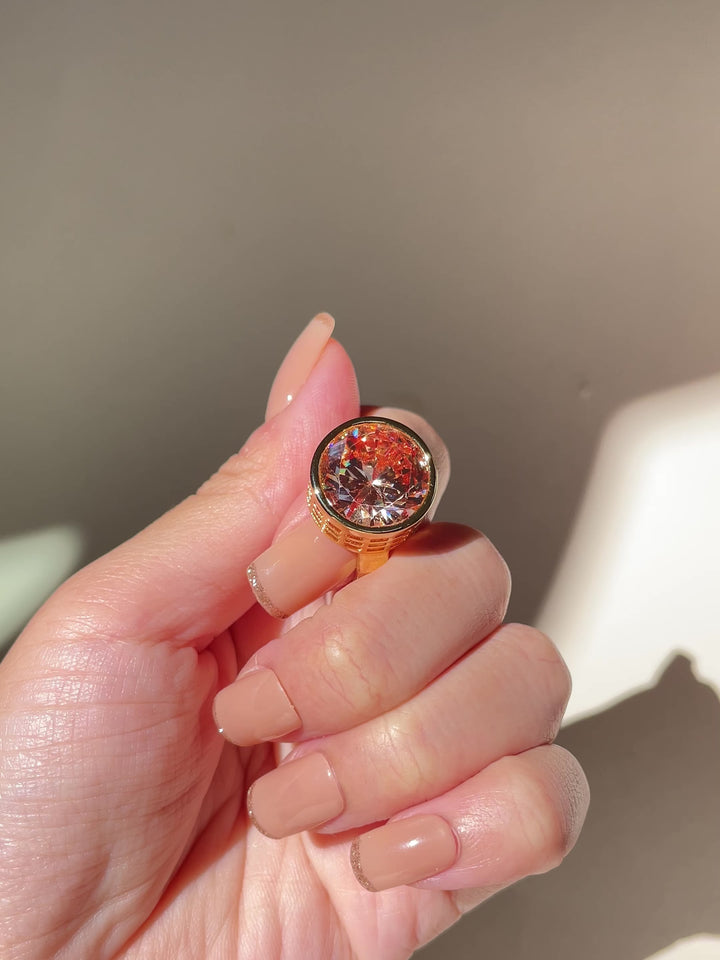 Amber Crystal Gold Statement Ring