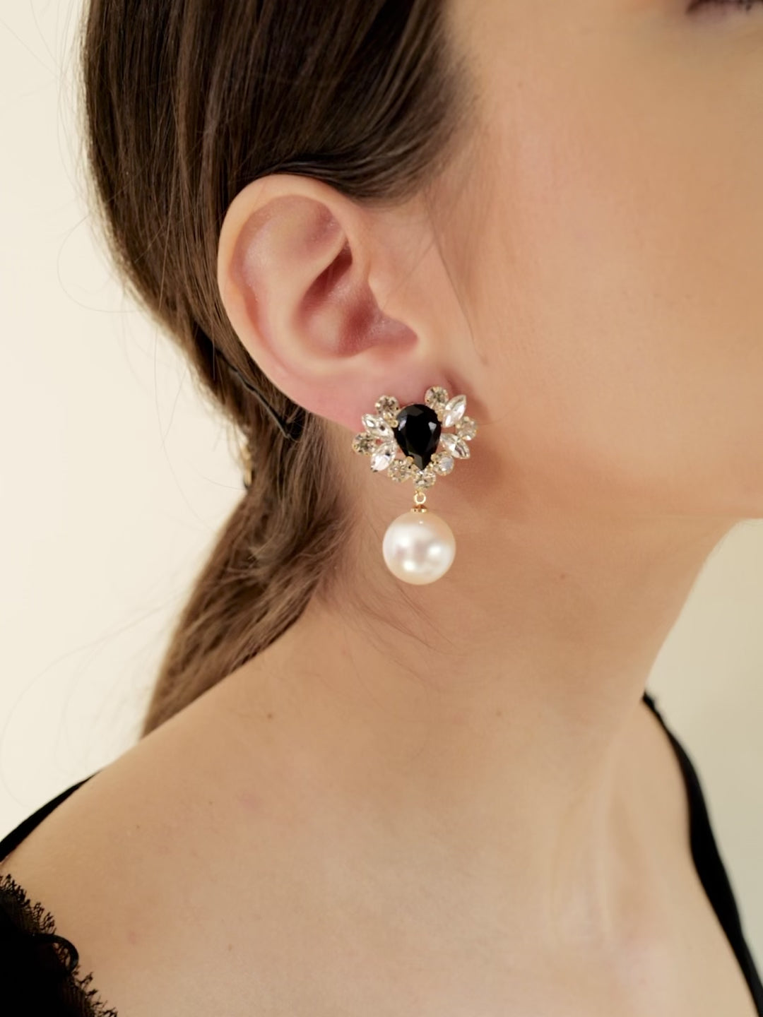 Nova Midnight Crystal Pearl Drop Earrings