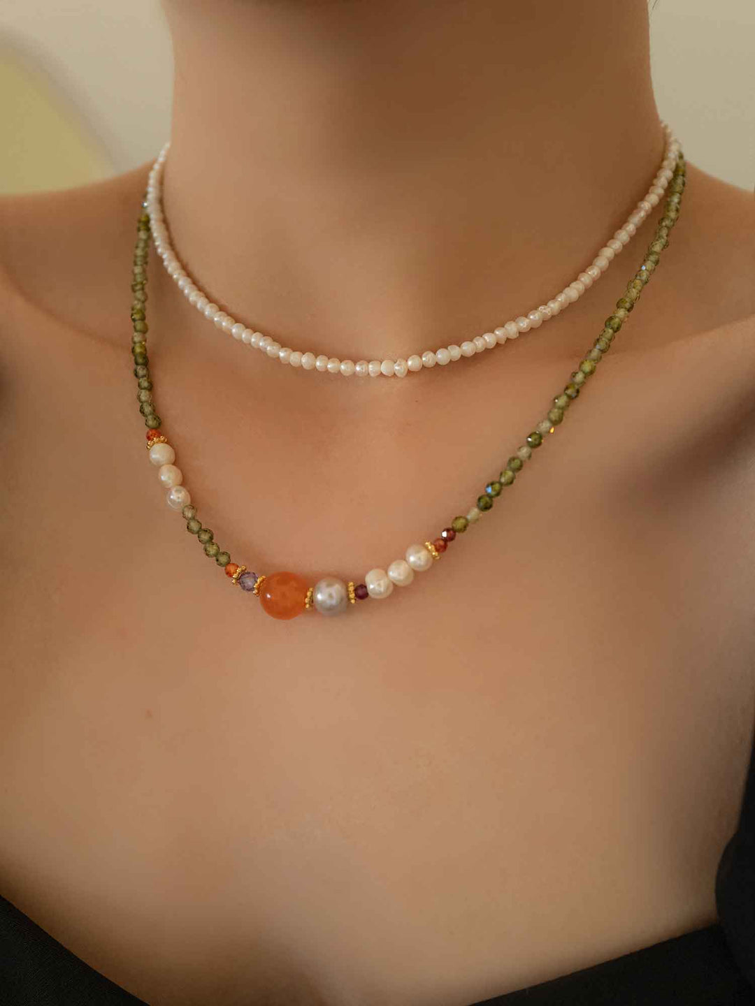 Collar Perla Piedra natural naranja