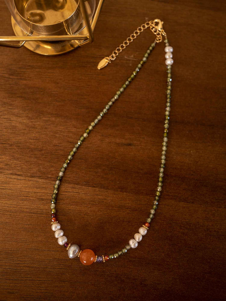 Natural Orange Stone Pearl Necklace