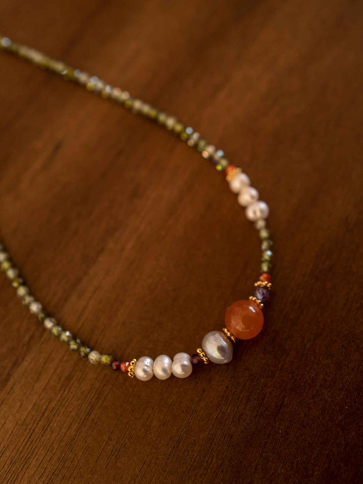 Natural Orange Stone Pearl Necklace