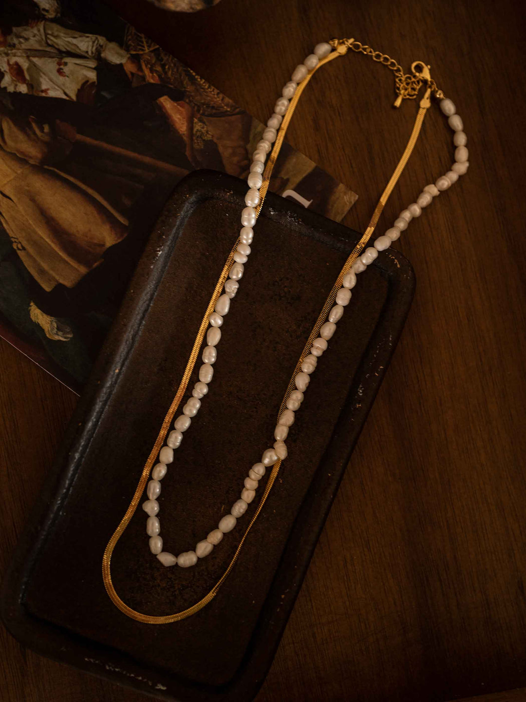 Collar Perlas de agua dulce Diseño de doble capa Oro